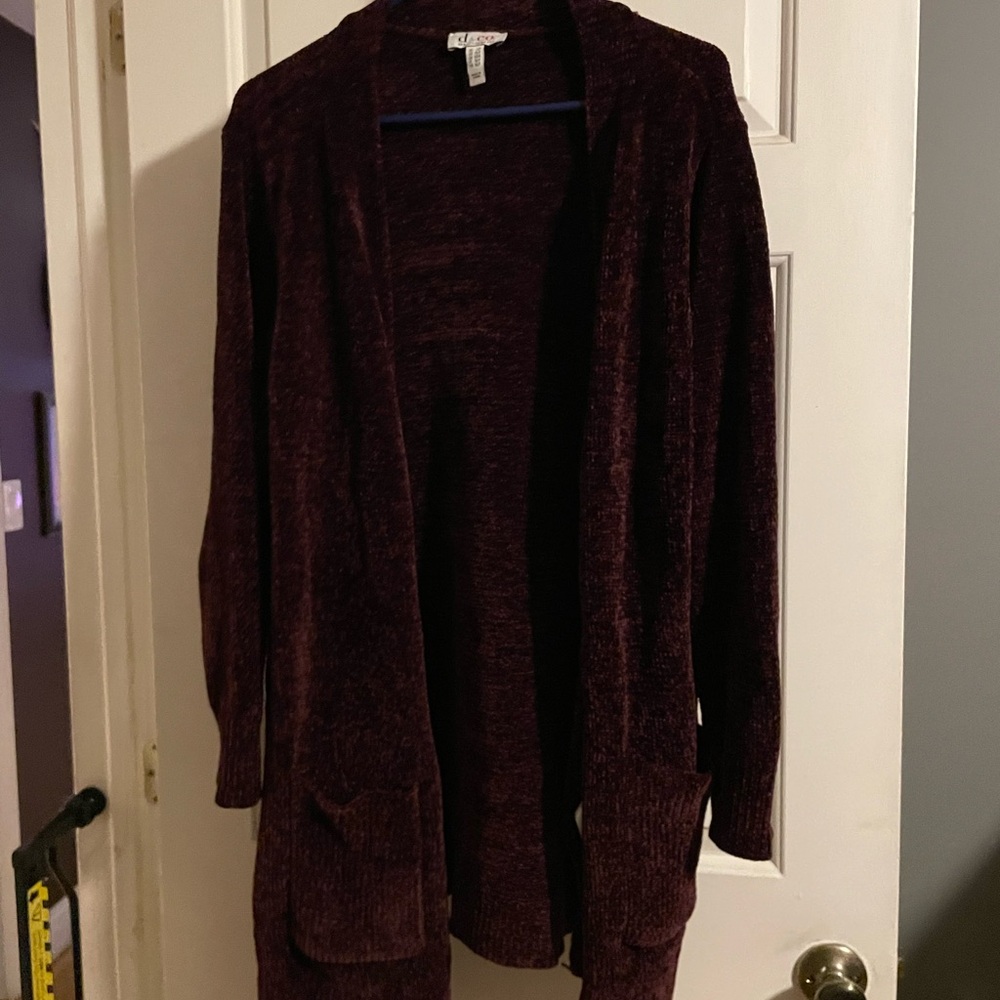 d&co wine colored very soft cardigan.